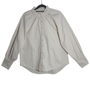 Mango Denim Cream Button-Up Blouse Sz L